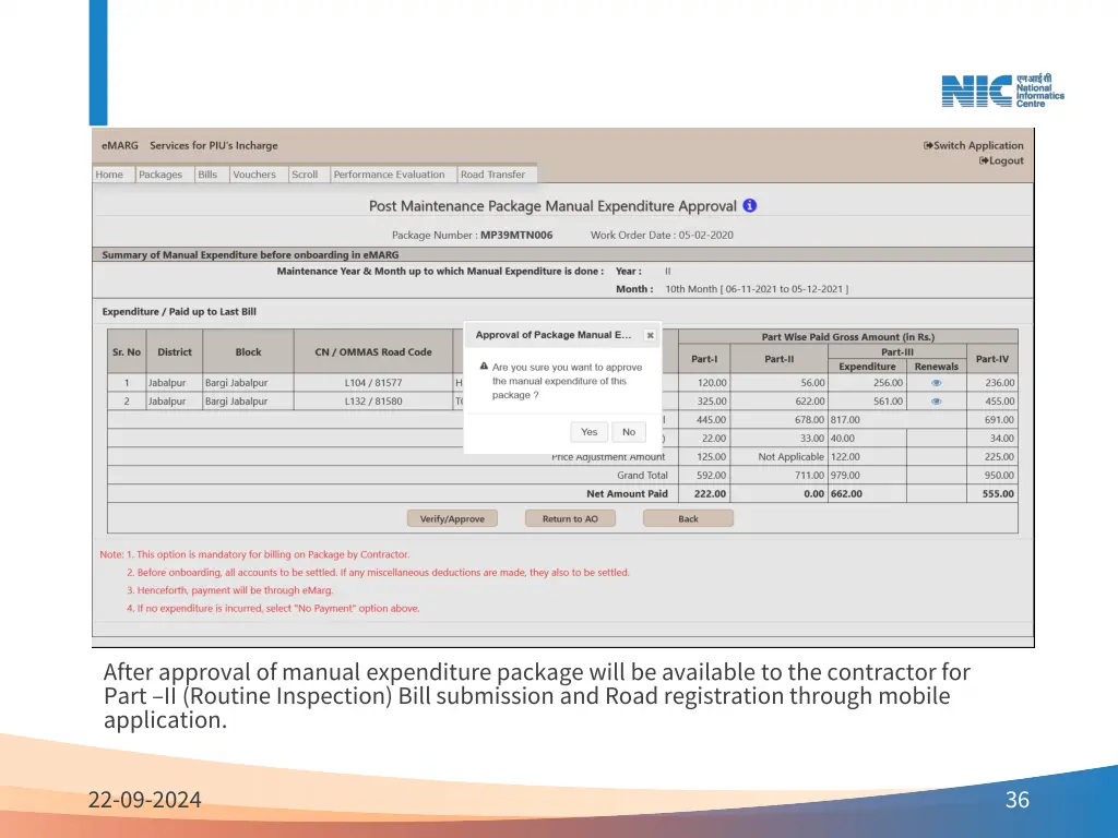 after approval of manual expenditure package will