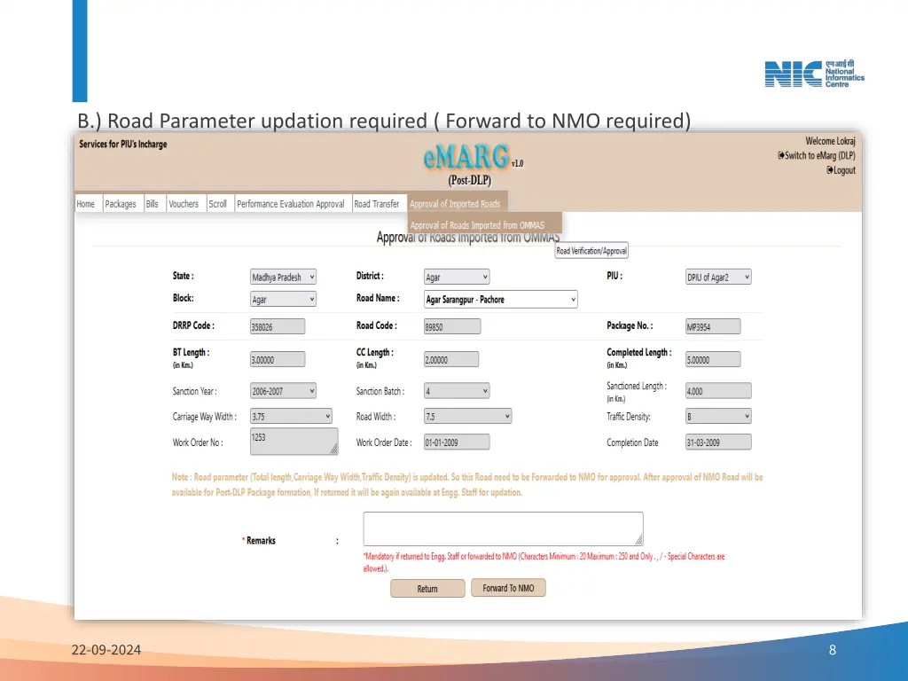 b road parameter updation required forward