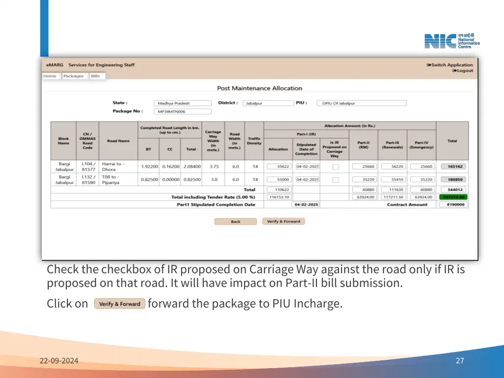 check the checkbox of ir proposed on carriage