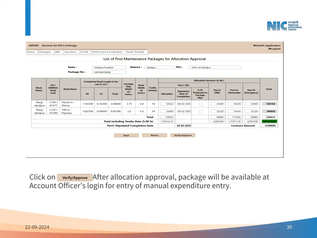 click on after allocation approval package will