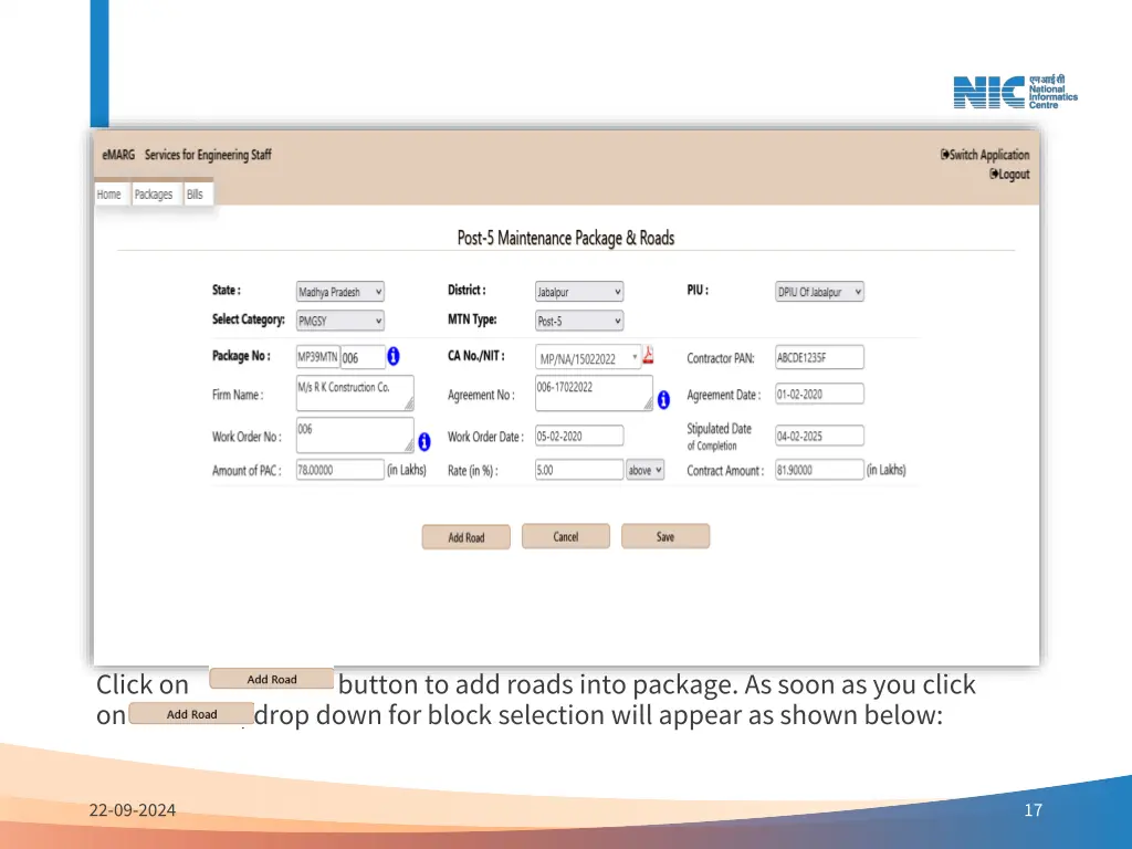 click on button to add roads into package as soon