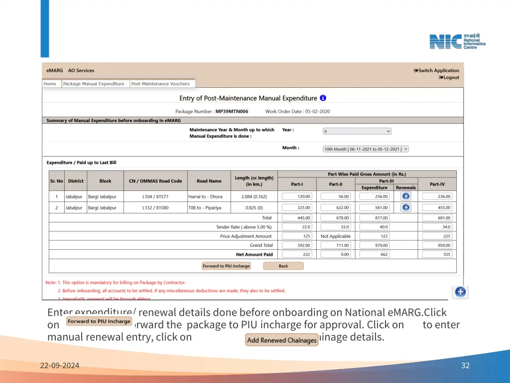 enter expenditure renewal details done before