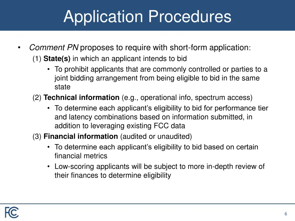 application procedures