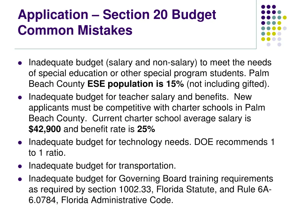 application section 20 budget common mistakes 1