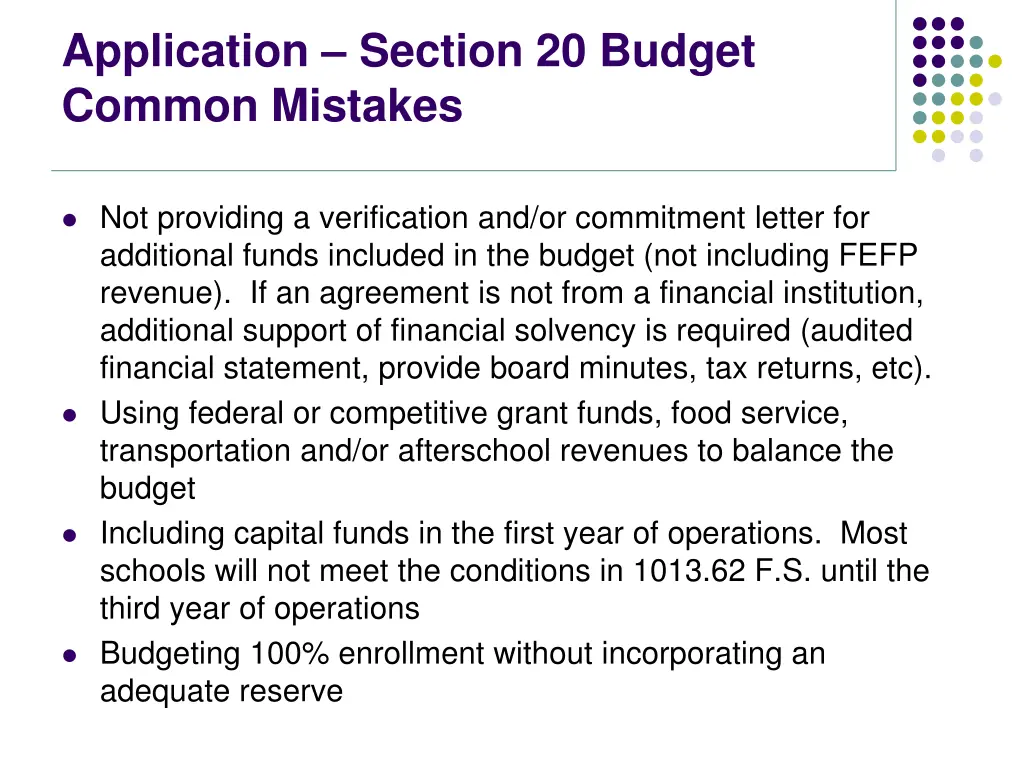 application section 20 budget common mistakes 2