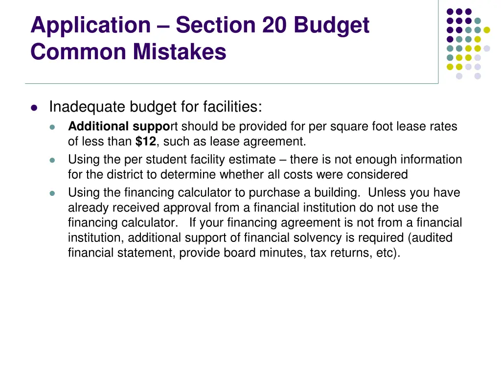 application section 20 budget common mistakes 3