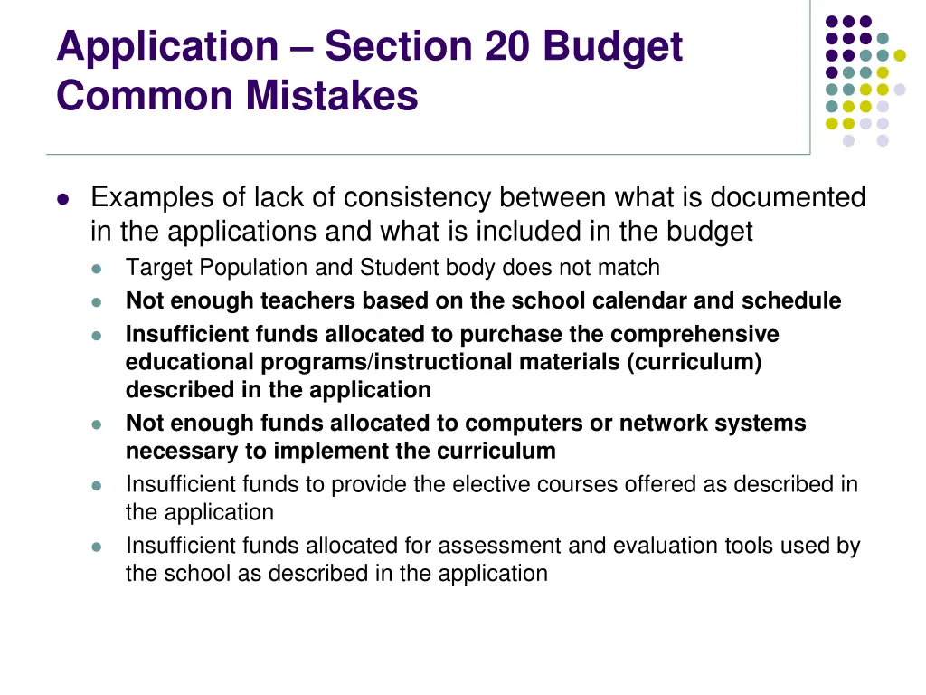 application section 20 budget common mistakes 5