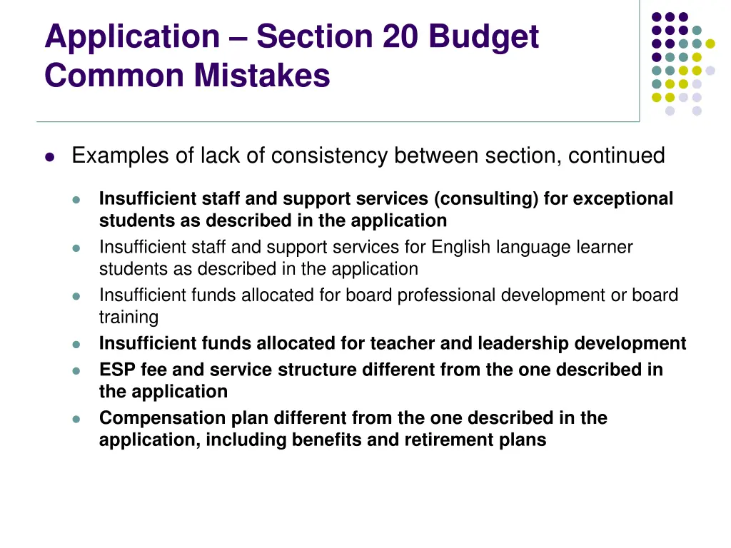 application section 20 budget common mistakes 6