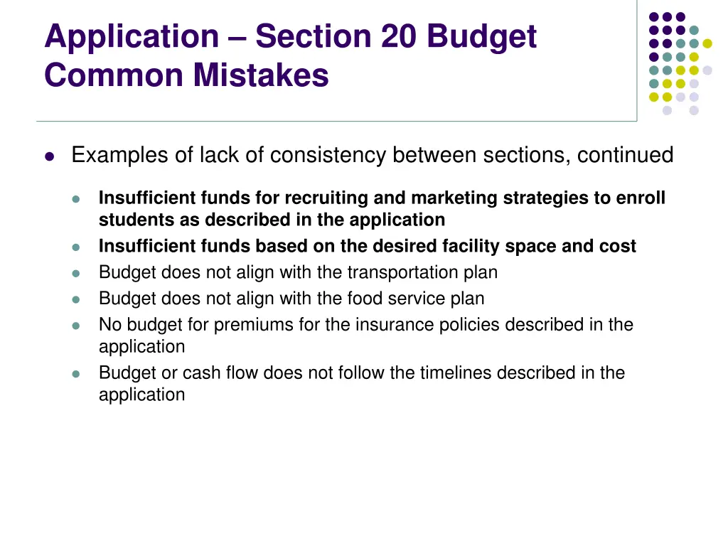 application section 20 budget common mistakes 7