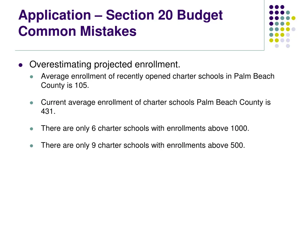 application section 20 budget common mistakes