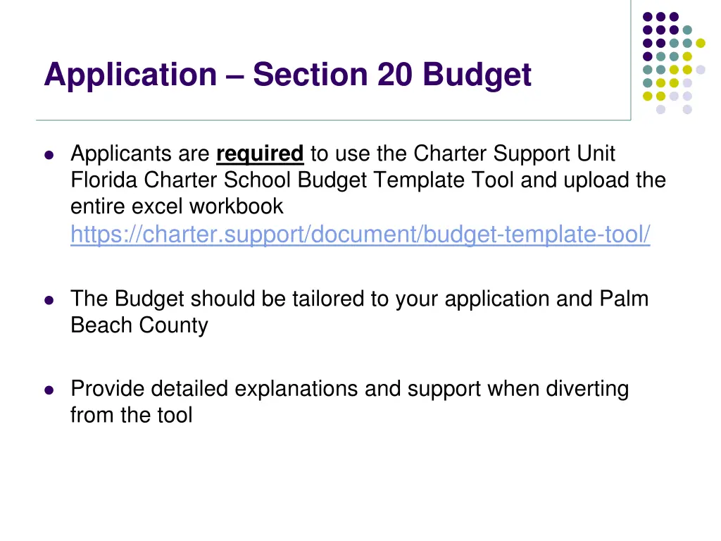 application section 20 budget