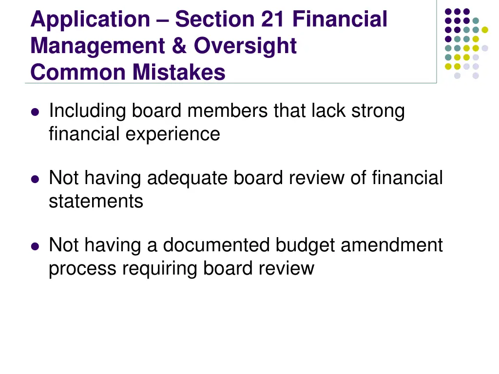 application section 21 financial management