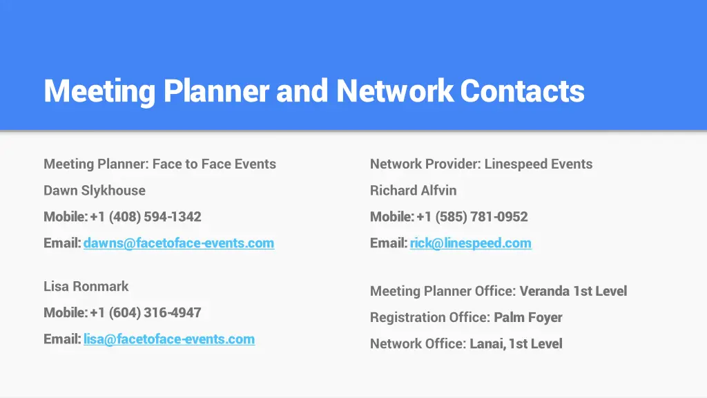 meeting planner and network contacts