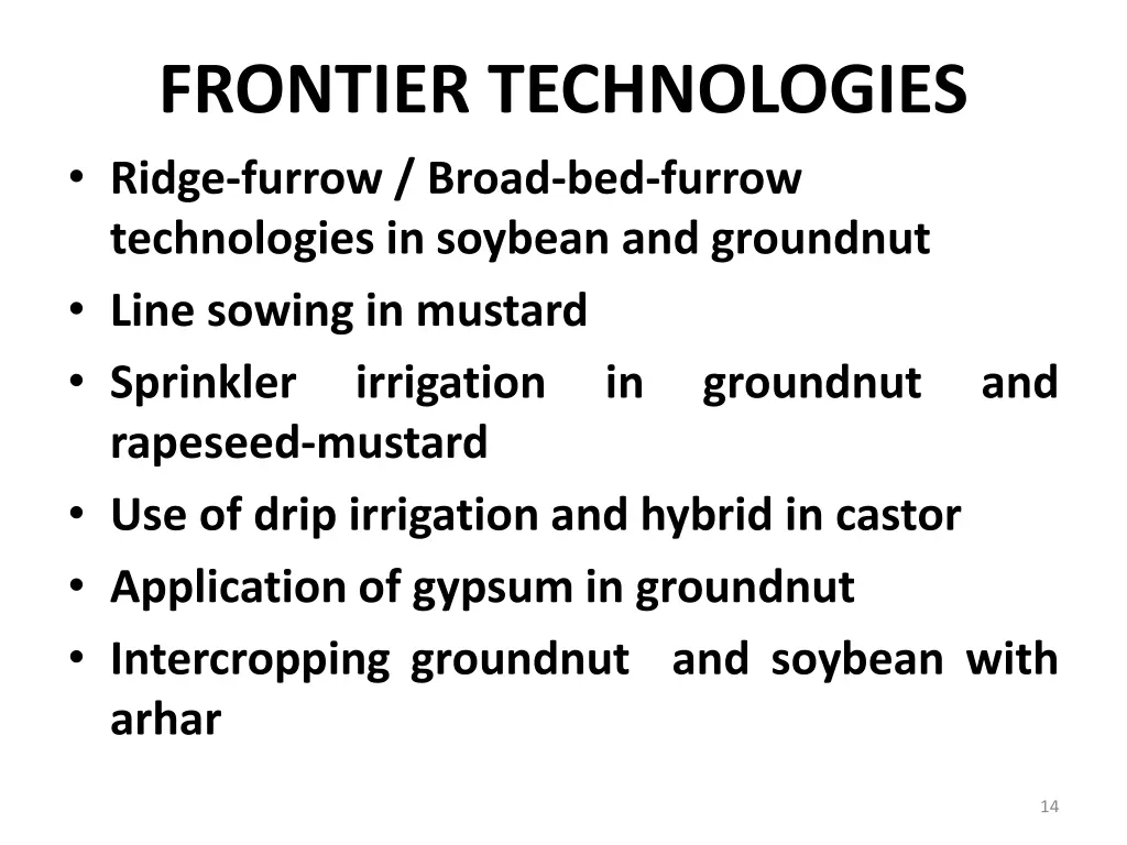 frontier technologies ridge furrow broad