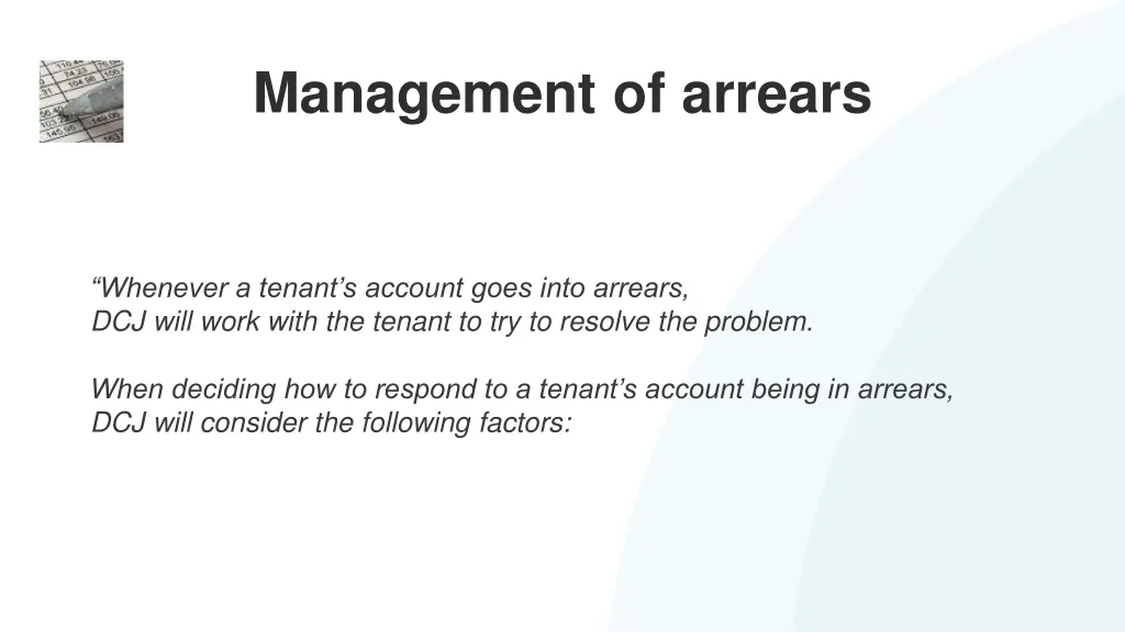 management of arrears