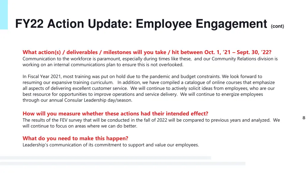 fy22 action update employee engagement cont