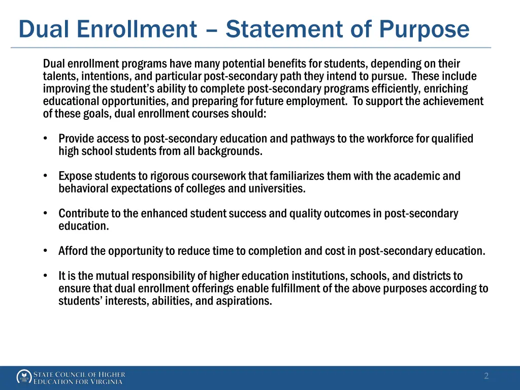 dual enrollment statement of purpose