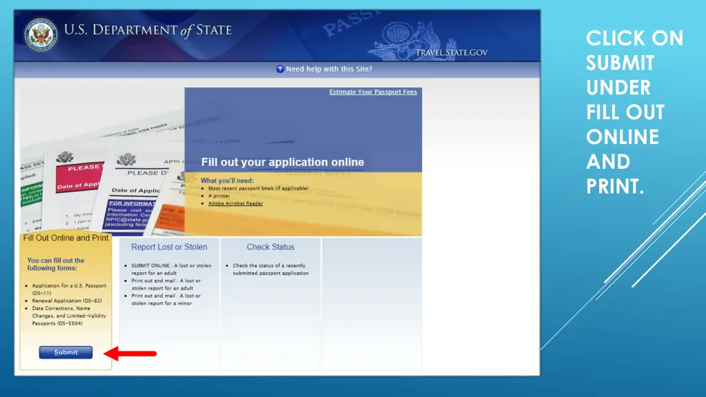 click on submit under fill out online and print