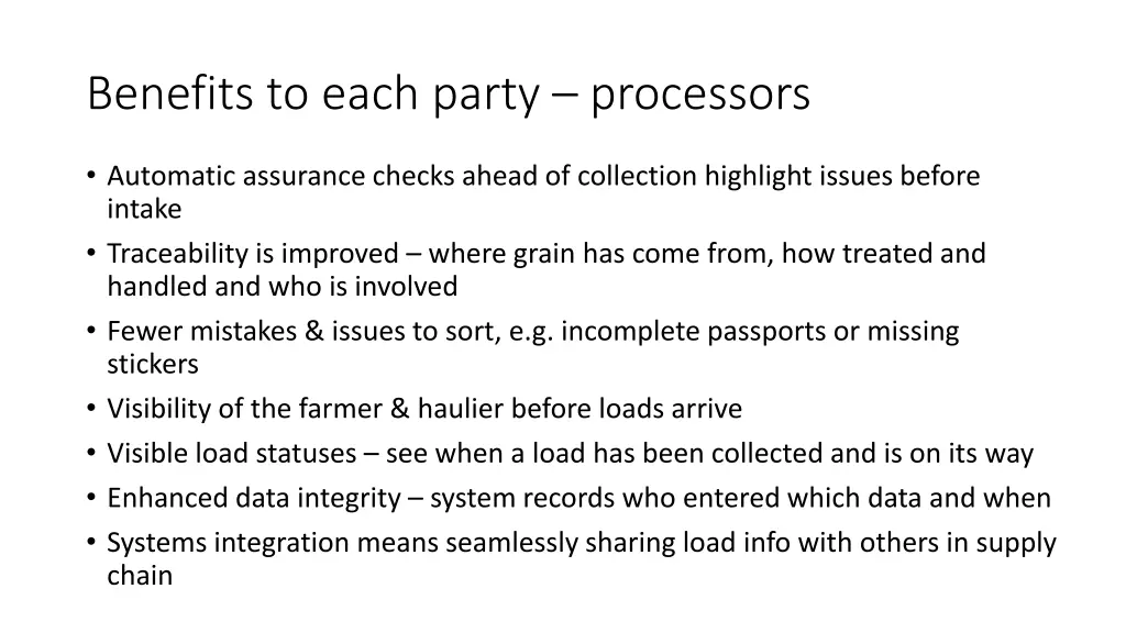 benefits to each party processors