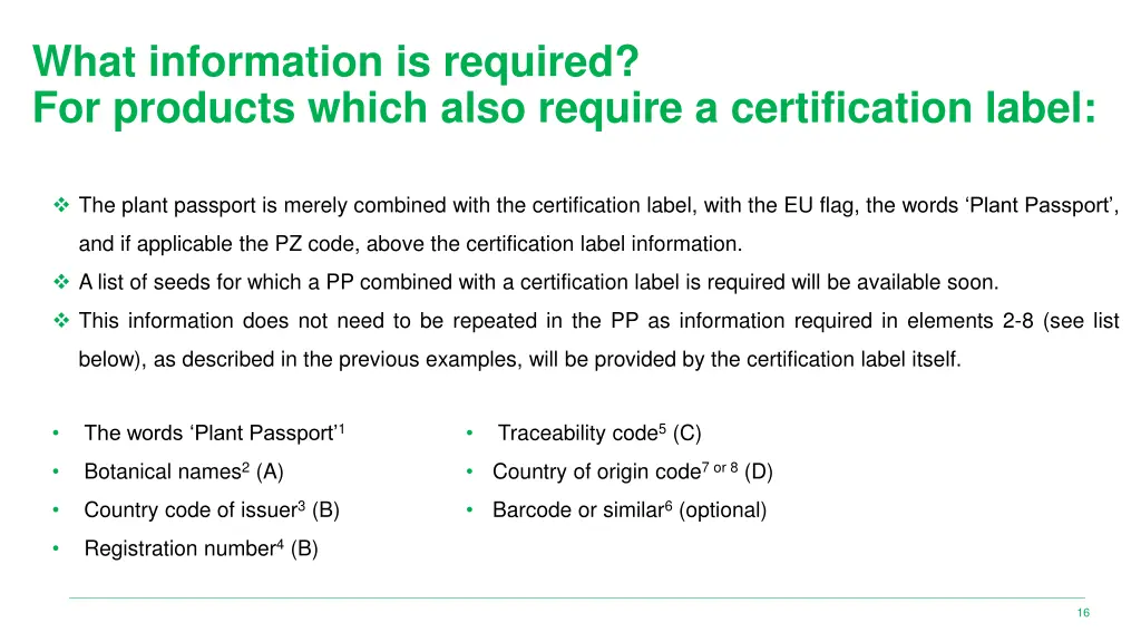 what information is required for products which