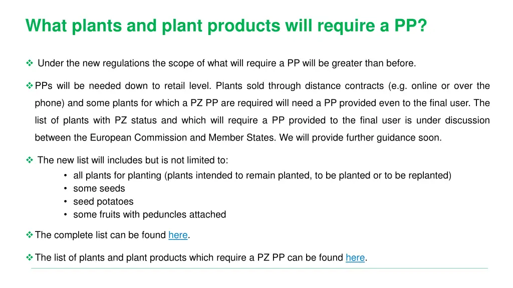 what plants and plant products will require a pp