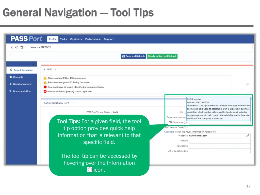 general navigation general navigation tool tips