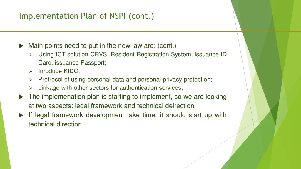 implementation plan of nspi cont