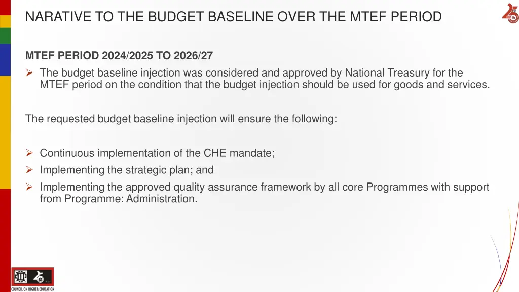 narative to the budget baseline over the mtef