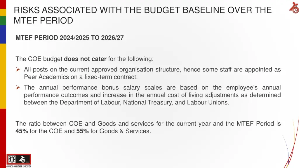 risks associated with the budget baseline over
