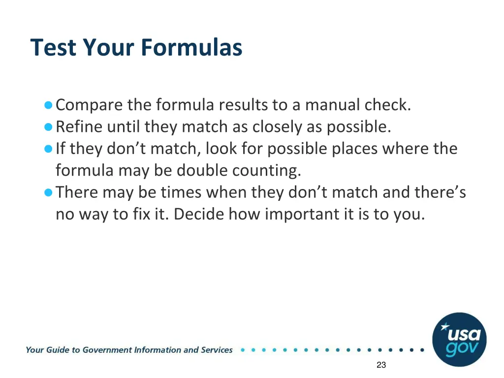 test your formulas