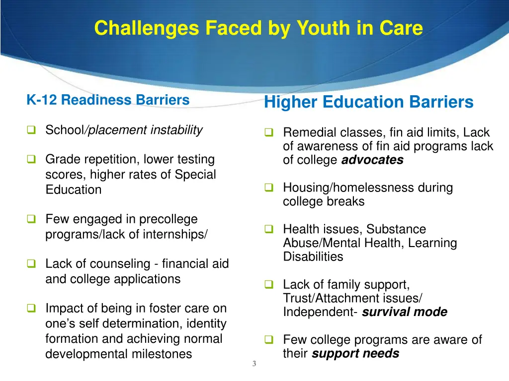 challenges faced by youth in care