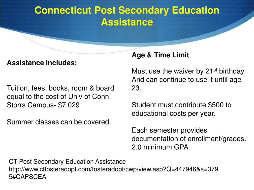 connecticut post secondary education assistance