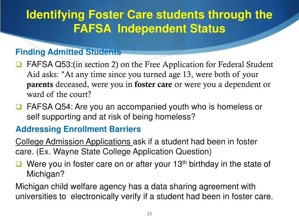 identifying foster care students through