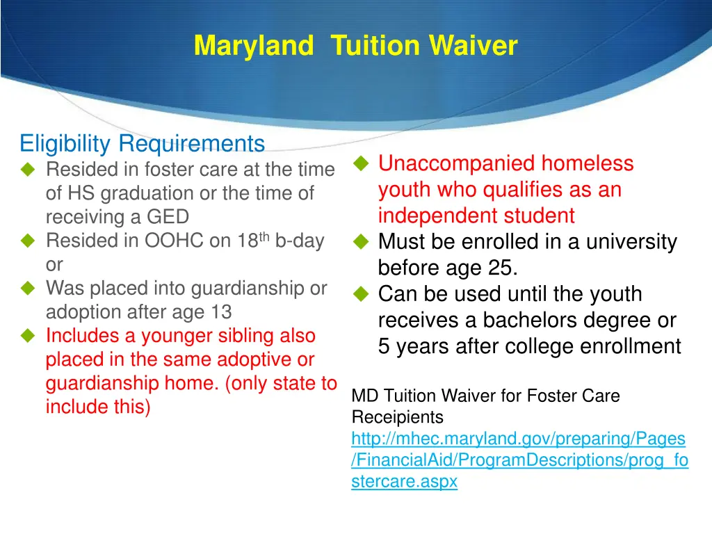 maryland tuition waiver