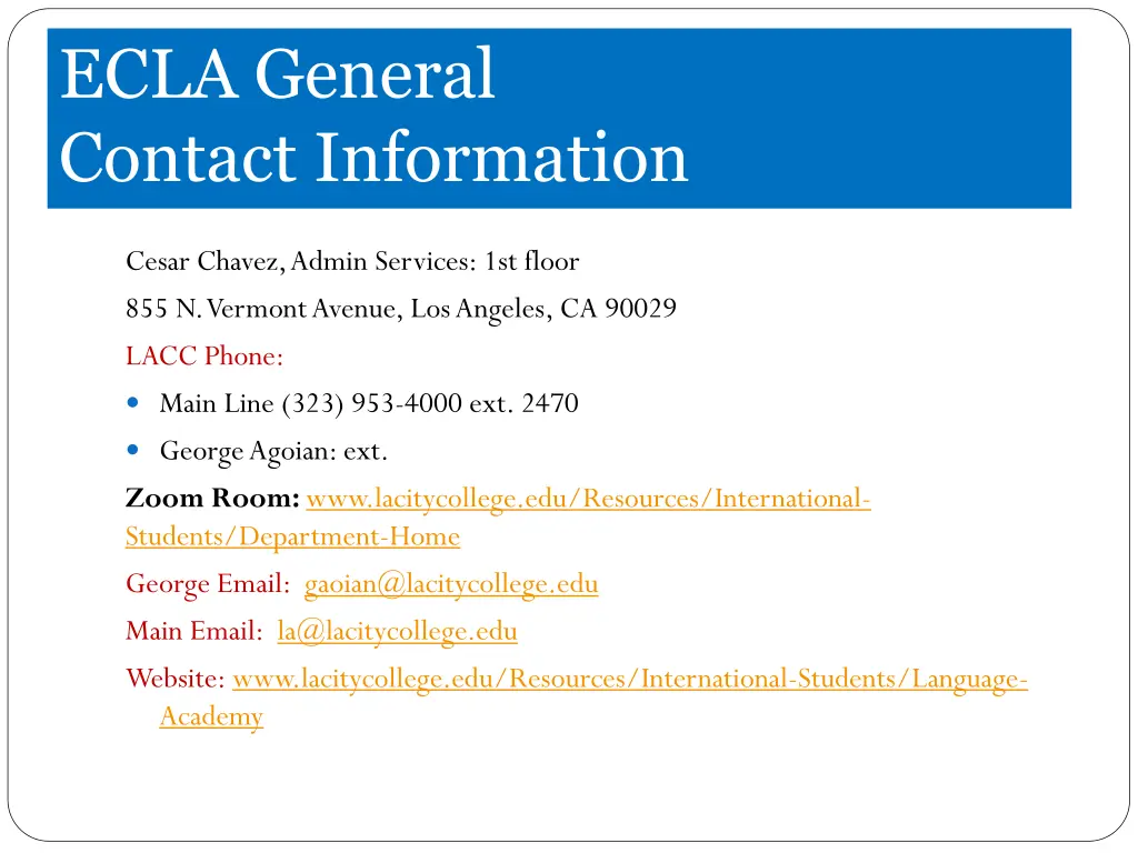 ecla general contact information