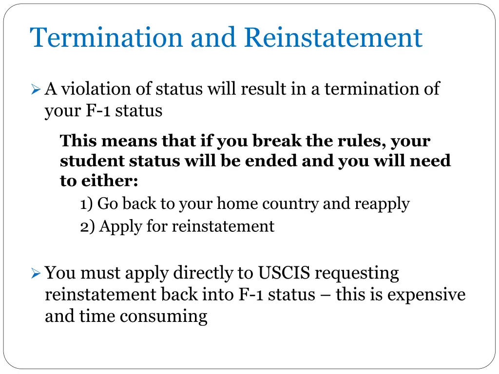 termination and reinstatement