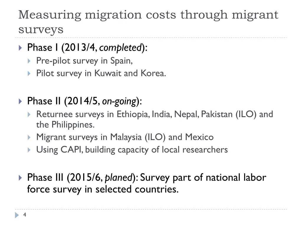 measuring migration costs through migrant surveys