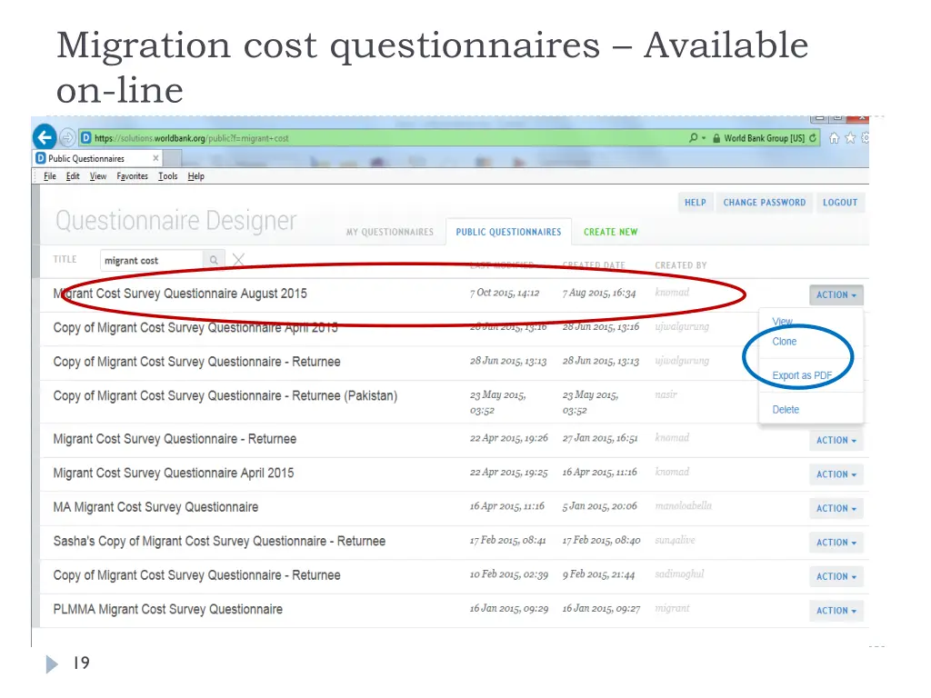 migration cost questionnaires available on line 1