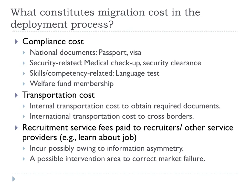 what constitutes migration cost in the deployment