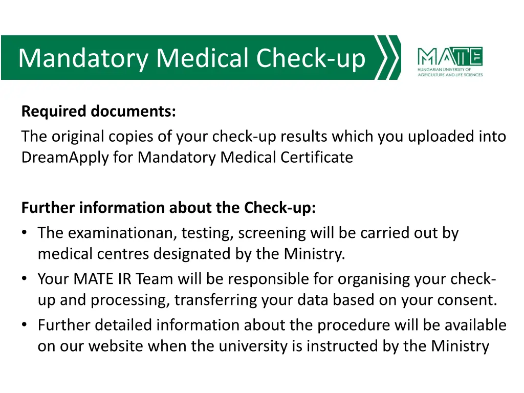 mandatory medical check up