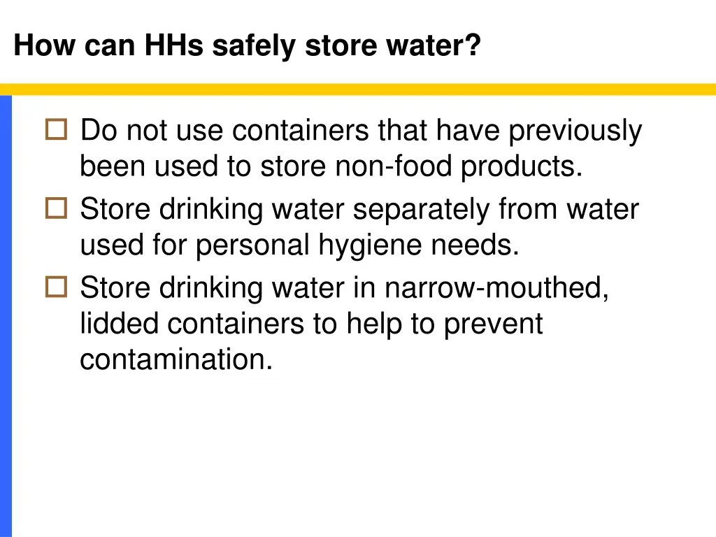 how can hhs safely store water