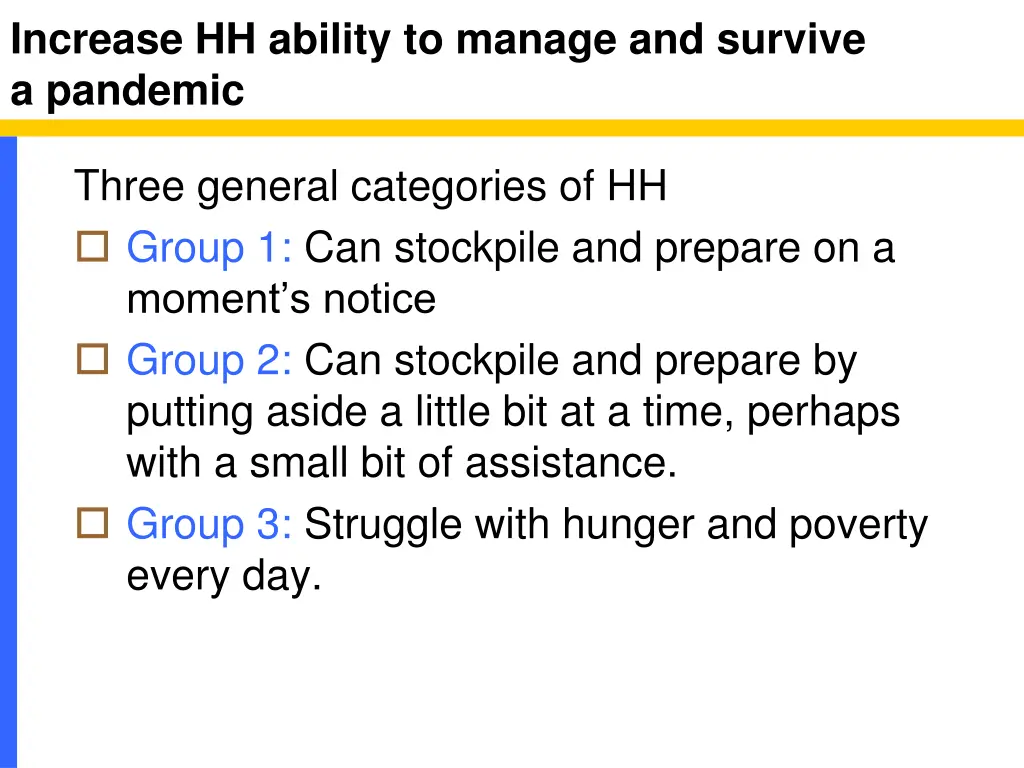 increase hh ability to manage and survive