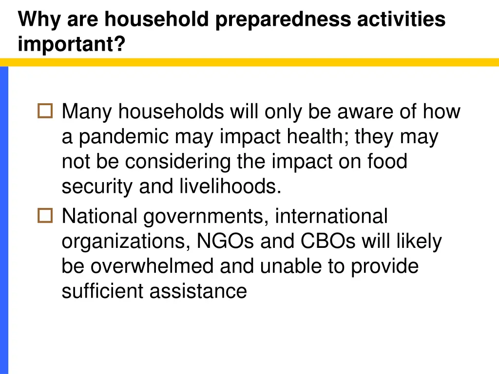 why are household preparedness activities