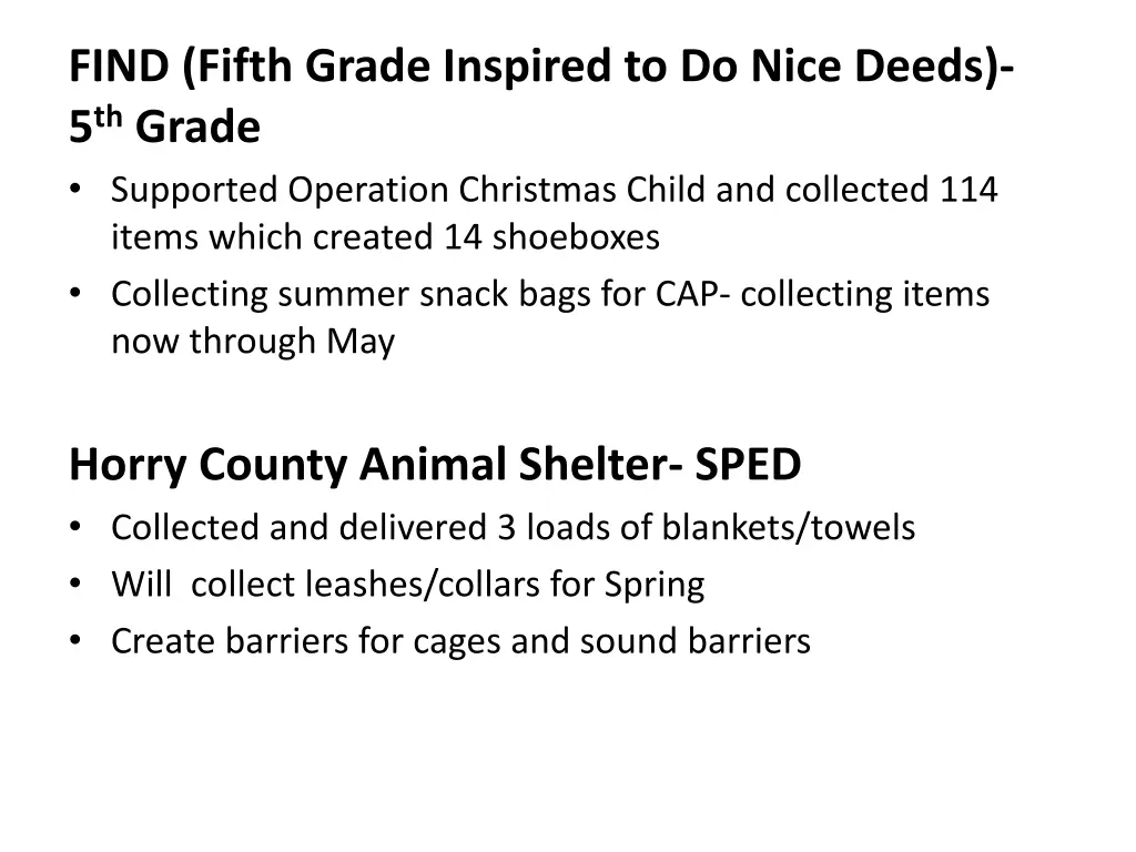 find fifth grade inspired to do nice deeds