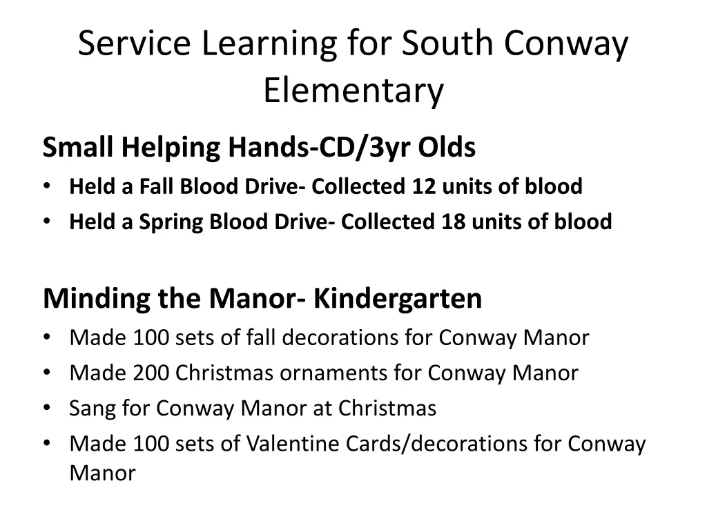 service learning for south conway elementary