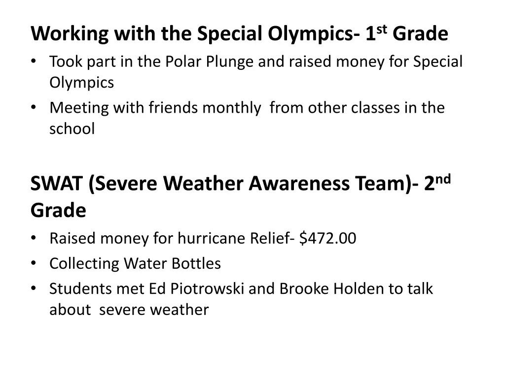 working with the special olympics 1 st grade took