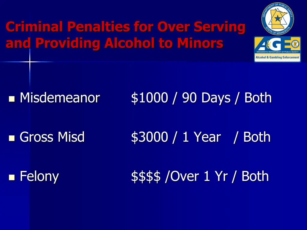 criminal penalties for over serving and providing