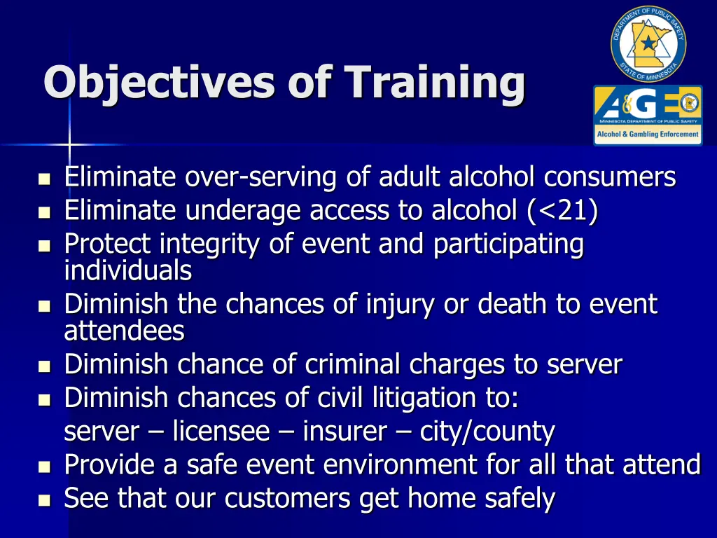 objectives of training