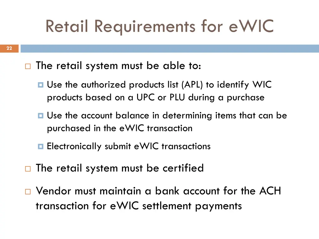 retail requirements for ewic