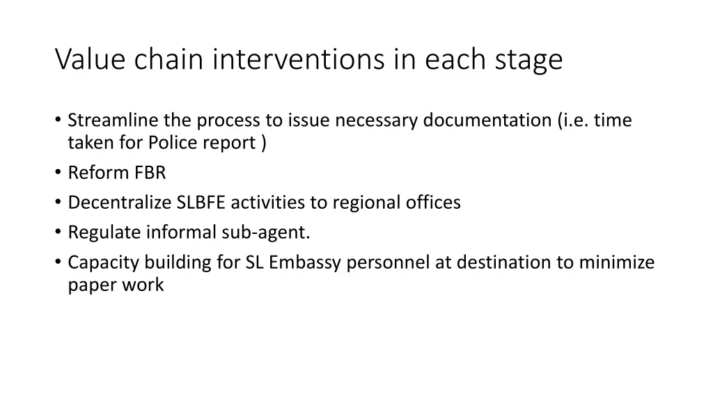 value chain interventions in each stage